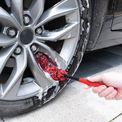 4 Pack Car Wash Brush Wheel Cleaning Woolies Brush Detailing Brush and Stiff Tire Brush Tires Wheel Brushes for Cleaning Wheels for Wheels, Rims, Carpet, Truck, SUV, Moto, RV, Motorcycle - color: Green&red&black