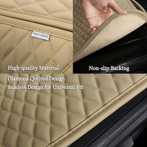West Llama Pu Leather Car Seat Bottom Covers Protectors Include 1 Pair Front Driver Seat Pad Mat and 1 Rear Bench Cover Universal Fit 90% Vehicles,Beige - color: A-Beige, size: Universal Fit - Full Set