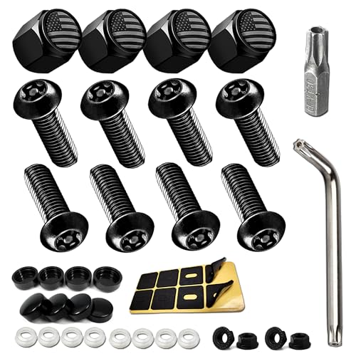 Anti Theft License Plate Screws- Black Security Bolts Fasteners for Front Rear Tag Frame Holder, 1/4'' M6 Stainless Steel Car Truck Motorcycle Mounting Hardware Kit- Screws Caps Insert Nuts - color: Black-Machine Bolts-8