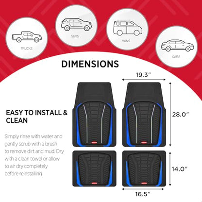 Rubbermaid Car Floor Mats Full Set – Premium All-Weather Car Mat with Brushed Aluminum Inserts, Universal Trim-to-Fit Design, Anti-Slip Backing for Cars, SUVs, Trucks, and Vans - color: Blue