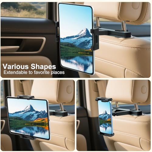 Kairiyard Tablet Holder for Car, Triangle Extension Arm Adjustable Car Back Seat Tablet Holder Road Trip Essentials Headrest Tablets Cars Mount Compatible with iPad Pro, Air, Mini, 4.7-11" Devices - color: Blue-gray