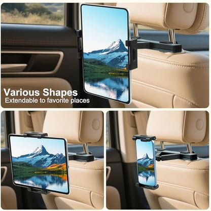 Kairiyard Tablet Holder for Car, Triangle Extension Arm Adjustable Car Back Seat Tablet Holder Road Trip Essentials Headrest Tablets Cars Mount Compatible with iPad Pro, Air, Mini, 4.7-11" Devices - color: Blue-gray