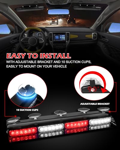 HLauto 604N Emergency Dash Strobe Lights: 2x16.8 inch Red White Security Light w/Take Down, 48 LED Safety Flashing Warning Hazard Interior Windshield Light Bar for Trucks Vehicles - color: #06 Red / White