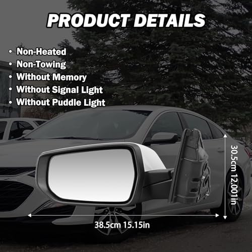 Driver Side View Mirror Compatible with Chevy Malibu 2016 2017 2018 2019 2020 2021 2022 Non Heated Without Signal Light Manual Folding LH(White) - color: 3Pins-WT, size: Left Driver Side