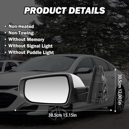 Driver Side View Mirror Compatible with Chevy Malibu 2016 2017 2018 2019 2020 2021 2022 Non Heated Without Signal Light Manual Folding LH(White) - color: 3Pins-WT, size: Left Driver Side
