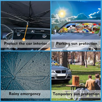 Car Windshield Sun Shade Umbrella Beach Dogs Car Foldable Umbrella Sunshade for Front Window Car Accessories Car Windshield Foldable Umbrella Blocks Uv Rays - color: Beach Dogs