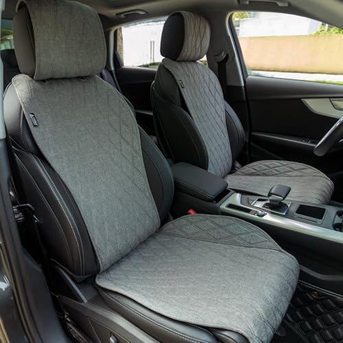 2pcs Sideless Car Seat Covers for All Seasons - Breathable Front Seats Cushions Non-Slip Bottom with Headrest Protectors - Universal Carseat Cover Fits for Most Vehicles Cars Van SUV Truck Grey - color: Front Grey
