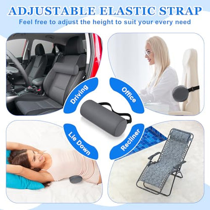 Wenqik 2 Pcs Lumbar Support Pillow Lumbar Roll Lower Pillow Office Seat Cushion with Adjustable Strap and Washable Cover for Travel Gaming Chair Car Seat Pain Relief(Grey) - color: Grey