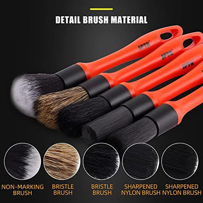 SPTA Car Detailing Brush Set, 5 Pack Soft Mixed Hair Auto Detail Brush Kit No Scratch for Automotive Elegant Surface Interior Exterior Dashboard Emblems Panels Engine Bay Wheels Air Vent Seat Leather - color: Car Detail Brush Set 5