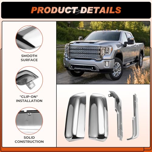 ACLONG Sliver Tow Mirror Cover Caps Compatible with Chevrolet(Chevy) Silverado 2020 2021 2022 2023 GMC Sierra 2500HD 3500HD Chrome Lower+Upper Clip-On Mirror Cover Replace 84468911 84468905 - size: Fit for Chevrolet Silverado 2020-2023