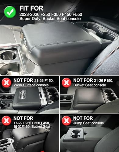 Center Console Armrest Cover for Ford F250 F350 F450 F550 Super Duty 2023 2024 2025 2026, Bucket Seat Console, Arm Rest Lid Box Cushion Pad, Anti-scratch, Black-Blue stitch - size: Bucket Seat, 23-26 F250-F550, Blue Stitch