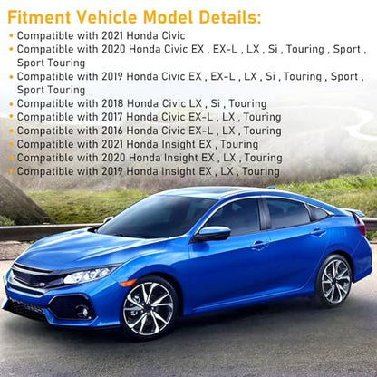 Moonlinks Compatible with 2016-2021 Honda Civic Driver Side Mirror Cover Replacement,Aegean Blue Metallic for 10th Gen Civic,2019-2022 Insight,Left Side Door Rearview Mirror Cap Trim(1PC) - size: 10th-left Blue