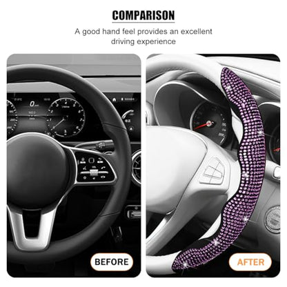 Bling Car Steering Wheel Cover, Rhinestones Non-Slip 15 Inches Vehicle Wheel Cover, Diamond Sparkling Steering Protector for Women Girls, Universal Automotive Accessories (Pink) - color: Pink