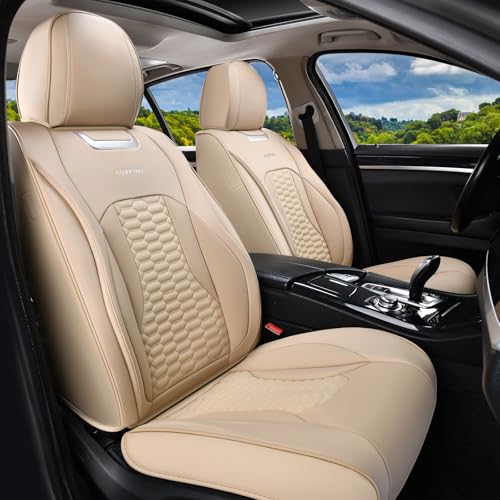 Coverado Car Seat Covers Front Seats, Luxury Leather Seat Covers for Cars, Automotive Car Seat Covers Protector Universal Fit Most Sedans, SUVs, Pick-up Trucks Interior Accessories(Beige) - color: Beige, size: Front