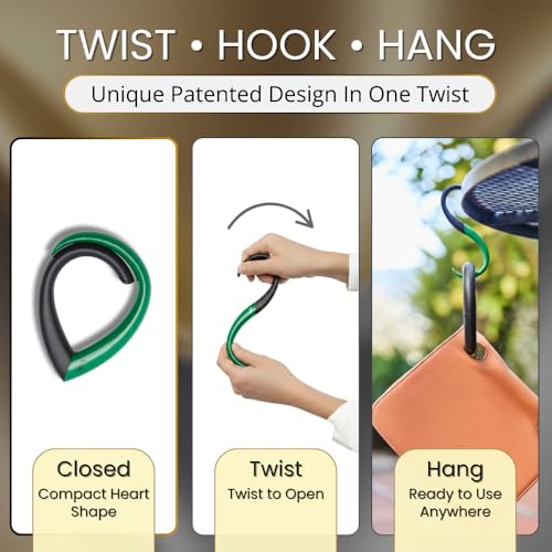 EMBRACE Dual Colour Purse Hook Hanger – Lightweight, Teardrop S Hooks | Bag Clip Holds 22 lb Bags, Backpacks | Purse Charms for Women, Men | Caviar & Emerald - color: caviar/emerald