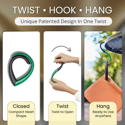 EMBRACE Dual Colour Purse Hook Hanger – Lightweight, Teardrop S Hooks | Bag Clip Holds 22 lb Bags, Backpacks | Purse Charms for Women, Men | Caviar & Emerald - color: caviar/emerald
