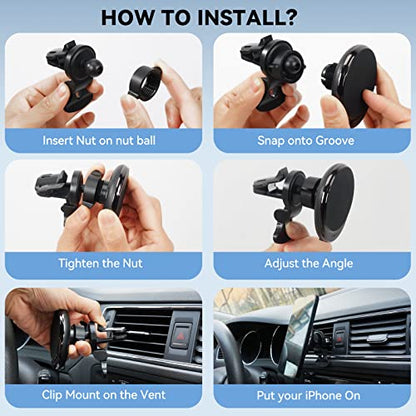 Magsafe Car Mount Wireless Car Charger [15W PRO ] Universal Vent Car Charging Fits iPhone16 Pro Max Plus Mini 17 16 15 14 13 12