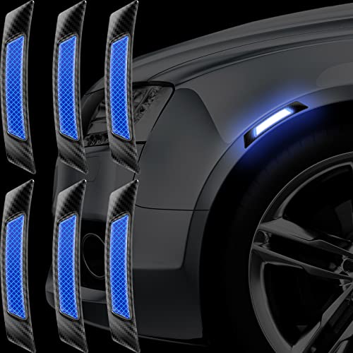 6 Pieces Car Reflective Trim Carbon Fiber Side Marker Stickers Automotive Exterior Accessories Door Reflector Guard for Car SUV Pickup Truck Wheel Well Arch or Side Bumper Fenders (Black and Blue) - color: Black and Blue