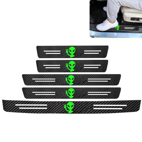 Alien 5PCS Car Door Sill Protector,Carbon Fiber Leather Door Sill Sticker,Decor Doors Sill Scuff Plate Sticker for All Car Models,Aliens Gifts for Men Women,Alien Car Accessories Decor - color: Alien