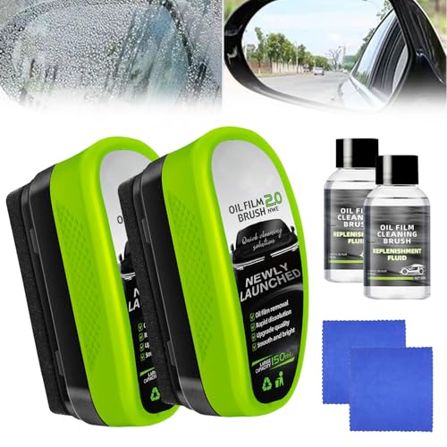 Oil-Free Car Glass Brushes, Upgrade 2.0 Clear Vision Glass Cleaner, Oil Film Cleaning Brush for Automotive Windows, Clearvision Cars Windshield Cleaner Tool, Universal Cleaning Wipe Board (2 SET)