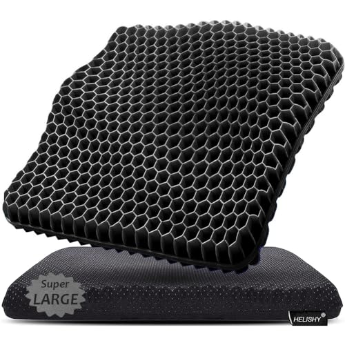 Gel Seat Cushion, Super Large Gel Cushion Chair Pads with Non-Slip Cover for Home Office Car Seat Wheelchair, Soft Breathable Honeycomb Seat Cushion for Relieve Hip Pain, As Seen On TV (Black) - color: Black, size: Super Large: 19 x 18 x 1.65 inch
