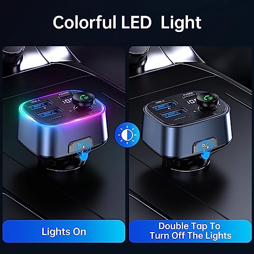 SYNCWIRE Bluetooth 5.3 FM Transmitter Car Adapter 38W [Light Switch] [HiFi Bass Sound] [Fast Charging] Wireless Radio Music Adapter LED Display Hands-Free Calling Support USB Drive - color: Dark Blue, style: 38W
