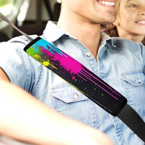 Comfortable Cushion Pad Car Shoulder Strap Harness Pad, Paint Splatter Dark Colorful 2PCS Car Belt Covers - color: Color850