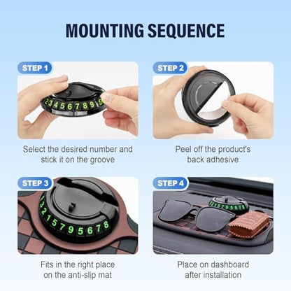 Multifunction Car Anti Slip Mat, 360° Rotatable Phone Holder Dashboard Pad with Temporary Parking Number Rotatable Car Anti Slip Mat Phone Holder