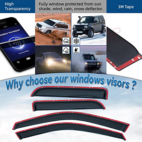 Set of 4 Front+Rear Smoke Sun/Rain Guard Outside Mount Tape-On Acrylic Window Visors Compatible with 09-18 Ram 1500 Quad/Extended Cab with Half Size Rear Doors + Full Size Front Doors - size: for 2009-2018 Dodge Ram 1500 Quad Cab