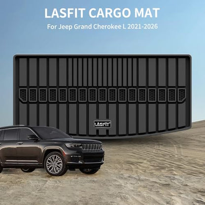 LASFIT Trunk Mat for Jeep Grand Cherokee L 2021-2025 2026 6 Seaters and 7 Seaters All Weather TPE Custom Fit Cargo Mat Trunk Liner Cargo Liner, Black - style: Grand Cherokee L 2021-2026 Cargo Mat