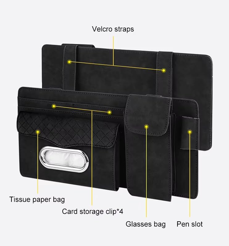 Multifunctional Car Visor Organizer (Suede leather - Black) - color: Suede leather - Black