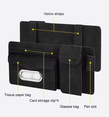 Multifunctional Car Visor Organizer (Suede leather - Black) - color: Suede leather - Black