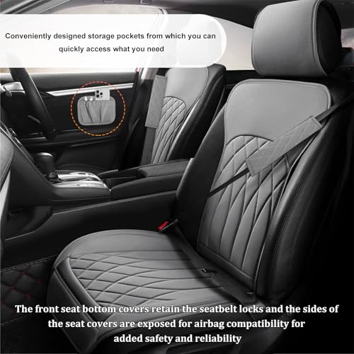 2 PCS Leather Front Car Seat Covers, Sideless Auto Seat Covers with Storage Pocket & Seatbelt Pads, Universal Waterproof Vehicle Seats Protectors for Most Front Seats (Gray) - color: Gray