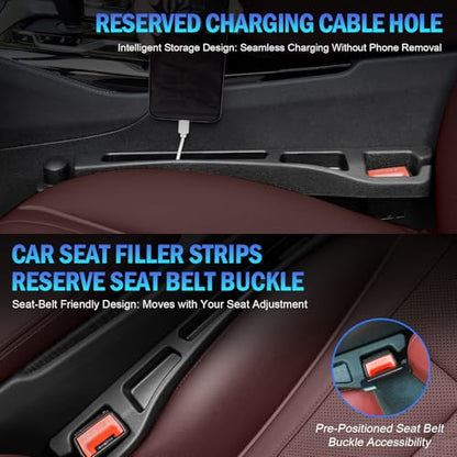 2PCS Car Seat Gap Filler Organizer 4In1 Between Seat & Console Inserts Gap Stopper Plug with Fill,Storage,Hook Function & Concealed Small Hammer,Upgraded Universal No Drop Seat Guard for Cars (Black)