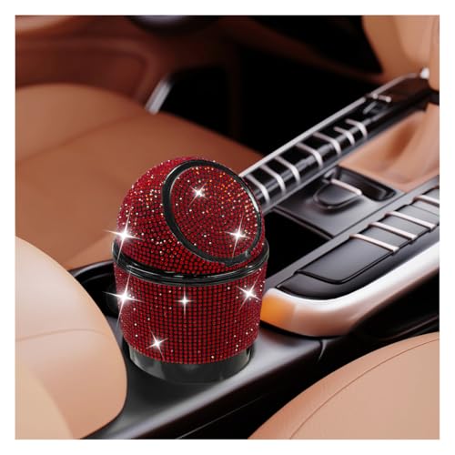 Bling Car Trash Can with Lid, Rhinestone Leakproof Waterproof Auto Cup Holder Garbage Bin, Portable Multipurpose Vehicle Dustbin and Organizer for Home Office Kitchen Bedroom (Red) - color: Red