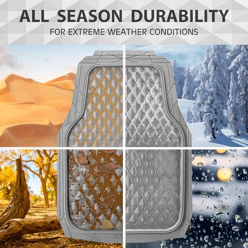 CAR PASS Heavy Duty Rubber Car Mats, Gray Deep Dish All-Weather Car Floor Mat Full Set Durable Anti-Slip 3D Rhombus Waterproof Trim Fit Liner Universal Fit Automotive,Sedan,SUV,Truck, 3 Pcs Light Gray - color: Slate Gray