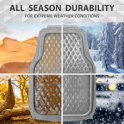 CAR PASS Heavy Duty Rubber Car Mats, Gray Deep Dish All-Weather Car Floor Mat Full Set Durable Anti-Slip 3D Rhombus Waterproof Trim Fit Liner Universal Fit Automotive,Sedan,SUV,Truck, 3 Pcs Light Gray - color: Slate Gray