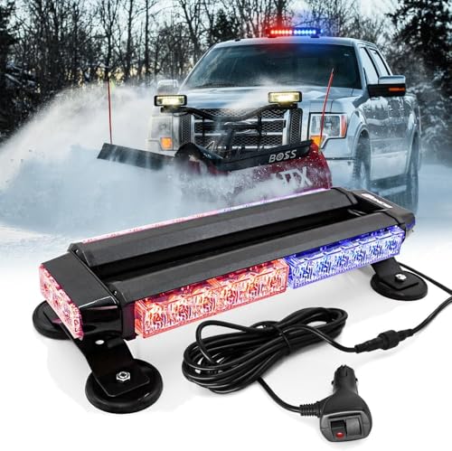 14.5'' 32 LED Emergency Strobe Rooftop Flashing Light Bar, Double Side Hazard Warning Beacon Safety Lights w/Magnetic for Tow Vehicles Firefighter Cars Trucks Traffic Security,Red & Blue - color: Red & Blue, size: 14.5''