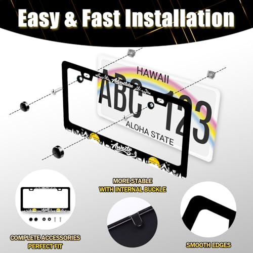 Adventure Awaits License Plate Frame Funny License Plate Holders Mountains Stainless Steel Car Bracket 2 Holes with Screws Universal Auto Accessory License Plate Frames 6.2x12.2 Inch - color: Adventure Awaits With Mountain