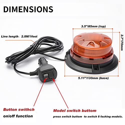 AUXMOTEC Amber Led Emergency Strobe Beacon Lights Bar with Magnetic Mount and 8 Flash Models Yellow Warning Safety Rooftop Signal Lamps Vehicles Forklift Truck Tractor Golf Car Carts (24-LED 12V-24V) - color: #1 Amber