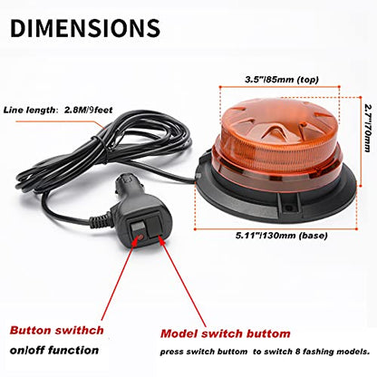 AUXMOTEC Amber Led Emergency Strobe Beacon Lights Bar with Magnetic Mount and 8 Flash Models Yellow Warning Safety Rooftop Signal Lamps Vehicles Forklift Truck Tractor Golf Car Carts (24-LED 12V-24V) - color: #1 Amber