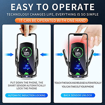 Wireless Car Charger Vent Mount Automotive Electric Induction 15W Wireless Charger Car Vent Mount Bracket Fast Charging Auto-Clamping Car Phone Holder Mount Air Vent Phone Holde(Red)