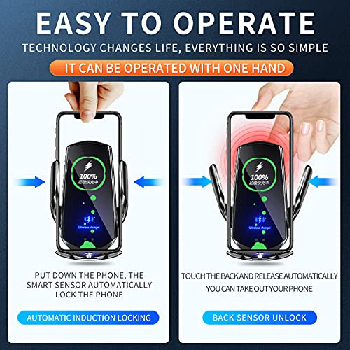 Wireless Car Charger Automotive Electric Induction 15W Wireless Charger Car Vent Mount Bracket Fast Charging Auto-Clamping Car Phone Holder Mount Air Vent Phone Holder (Blue) - color: Blue