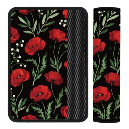 2Pcs Seat Belt Cover Pad 11 Inch Long Seat Belt Cushion Soft Comfort Shoulder Strap Protector Neck Pad Auto Accessory Decoration for Car Truck SUV Bag Backpack Red Floral - color: Red Floral