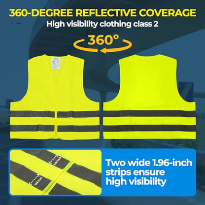10 Pack Yellow Safety Vests, Bulk High Visibility Vest for Men / Woman, Adult Reflective Running Vest, Wholesale Work Vests For Construction, Running, Security, Cycling, Warehousing, Municipal