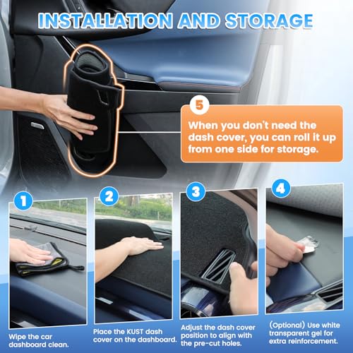 KUST Black Dash Cover Compatible with Toyota Highlander 2014-2019 Dashboard Cover Accessories for Highlander Non-Slip Polyester Dashboard Mat Custom Fit Center Console Sunshield Protector No Glare - size: Highlander 14-19(Black)