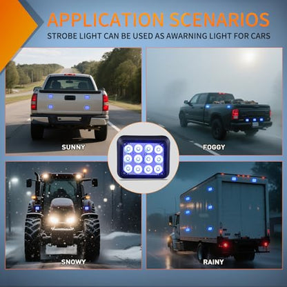 Nilight 12LED Magnetic Wireless Trailer Lights 2PCS Rechargeable Portable Hazard Beacon Warning Light Blue Emergency Strobe Light for Trucks Trailers Vehicles Cars Bus Surface Mount - color: 12LED Blue