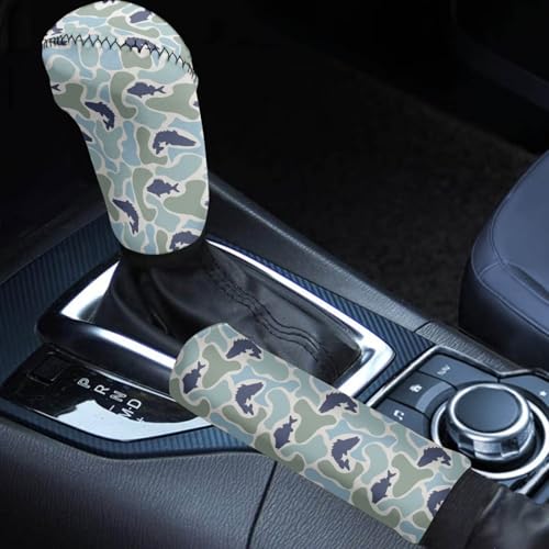 Handbrake and Gear Shift Knob Cover 2 Piece Automobile Hand Brake Cover Car Interior Accessories - color: Fish Camo Blue