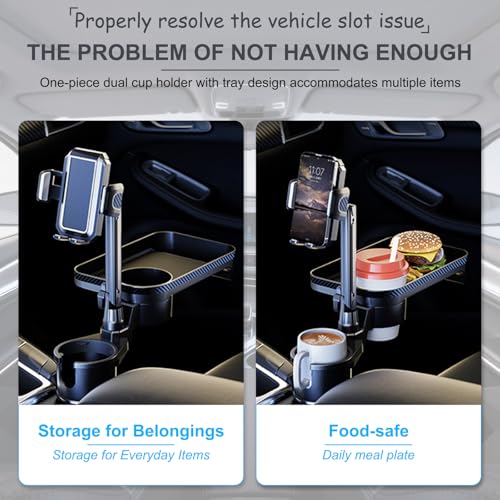 Car Cup Holder Tray, 4 in 1 Drink Holder Expander with Expandable Food Tray Table, for Road Trip Essentials & Daily Commute (Tray(9.05" * 5.7"))