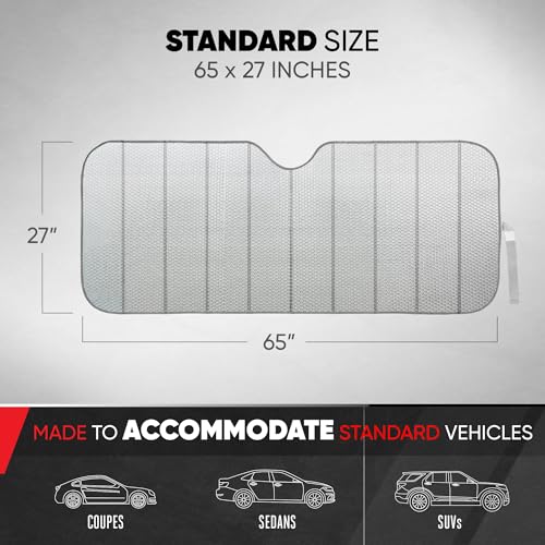 BDK Car Windshield Sun Shade - Jumbo Size Windshield Sun Shade Accordion Fold Style for Car Windshield - Heatshield Sunshade for Car, Truck, SUV - Car Window Shades Front Windshield - 65 x 27 in